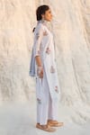 Shop_Karaj Jaipur_Blue Kota Doria, Cotton Patti, Mirrors Keyhole Powder Kurta Pant Set _Online_at_Aza_Fashions