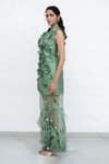 Chambray & CO._Green Silk, Organza Embroidery Round Neck Sage Floral Kurta Set _Online_at_Aza_Fashions