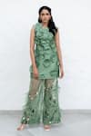 Buy_Chambray & CO._Green Silk, Organza Embroidery Round Neck Sage Floral Kurta Set _at_Aza_Fashions