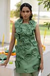 Buy_Chambray & CO._Green Silk, Organza Embroidery Round Neck Sage Floral Kurta Set 