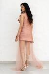 Shop_Chambray & CO._Pink Silk, Net Fabric Flowers Round Neck Hand Embroidered Dress _at_Aza_Fashions