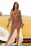 Buy_Chambray & CO._Pink Silk, Net Fabric Flowers Round Neck Hand Embroidered Dress _at_Aza_Fashions