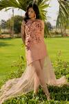 Chambray & CO._Pink Silk, Net Fabric Flowers Round Neck Hand Embroidered Dress _at_Aza_Fashions