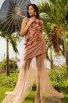 Buy_Chambray & CO._Pink Silk, Net Fabric Flowers Round Neck Hand Embroidered Dress 