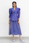 Chambray & CO._Purple Chanderi Silk, Silk, Net Embroidery V-neck Jacket And Skirt Set _Online_at_Aza_Fashions