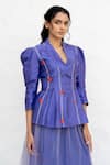 Buy_Chambray & CO._Purple Chanderi Silk, Silk, Net Embroidery V-neck Jacket And Skirt Set 