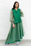 Buy_Chambray & CO._Green Chanderi Silk, Organza Embroidery V-neck Hand Skirt Set _Online_at_Aza_Fashions
