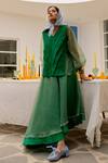 Buy_Chambray & CO._Green Chanderi Silk, Organza Embroidery V-neck Hand Skirt Set _at_Aza_Fashions