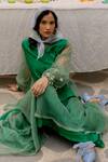 Chambray & CO._Green Chanderi Silk, Organza Embroidery V-neck Hand Skirt Set _at_Aza_Fashions