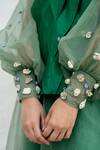 Buy_Chambray & CO._Green Chanderi Silk, Organza Embroidery V-neck Hand Skirt Set 