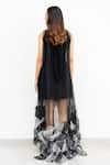 Shop_Chambray & CO._Black Net, Chanderi Silk Fabric Flowers Round Hand Embroidered Designer Dress _at_Aza_Fashions