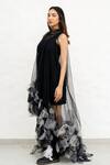 Buy_Chambray & CO._Black Net, Chanderi Silk Fabric Flowers Round Hand Embroidered Designer Dress _Online_at_Aza_Fashions