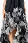Chambray & CO._Black Net, Chanderi Silk Fabric Flowers Round Hand Embroidered Designer Dress _at_Aza_Fashions