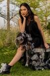Buy_Chambray & CO._Black Net, Chanderi Silk Fabric Flowers Round Hand Embroidered Designer Dress 