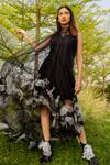 Buy_Chambray & CO._Black Net, Chanderi Silk Fabric Flowers Round Hand Embroidered Designer Dress _at_Aza_Fashions
