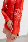 Chambray & CO._Red Chanderi Silk, Cotton Embroidery Shawl Neck, Collared Hand Dress Set _Online_at_Aza_Fashions