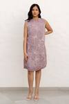 Buy_Chambray & CO._Lilac Silk, Organza, Crepe Embroidery Round Neck Hand Overlay Dress _at_Aza_Fashions
