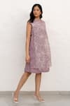 Chambray & CO._Lilac Silk, Organza, Crepe Embroidery Round Neck Hand Overlay Dress _Online_at_Aza_Fashions
