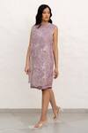 Buy_Chambray & CO._Lilac Silk, Organza, Crepe Embroidery Round Neck Hand Overlay Dress _Online_at_Aza_Fashions