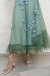 Shop_Chambray & CO._Sapphire Chanderi Silk, Cotton, Net Embroidery V-neck Sage Green Hand Skirt Set 