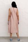 Shop_Chambray & CO._Peach Chanderi Silk, Cotton Applique Round Neck And Red Floral Dress _at_Aza_Fashions