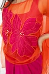 Buy_Chambray & CO._Orange Organza, , Linen, Chanderi Embroidery, Pink And Kaftan Skirt Set 