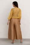 Shop_Chambray & CO._Yellow Chanderi , Organza Embroidery Open Brown And Hand Jumpsuit Set _at_Aza_Fashions