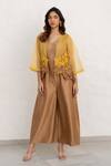 Buy_Chambray & CO._Yellow Chanderi , Organza Embroidery Open Brown And Hand Jumpsuit Set _at_Aza_Fashions