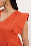 Buy_Chambray & CO._Rust Silk, Linen Embroidery V-neck Hera Hand Dress _Online_at_Aza_Fashions
