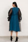 Shop_Chambray & CO._Cobalt Linen, Organza, Embroidery Round Blue Hand Dress And Jacket _at_Aza_Fashions