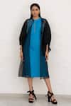 Buy_Chambray & CO._Cobalt Linen, Organza, Embroidery Round Blue Hand Dress And Jacket _at_Aza_Fashions