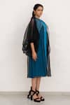 Chambray & CO._Cobalt Linen, Organza, Embroidery Round Blue Hand Dress And Jacket _Online_at_Aza_Fashions