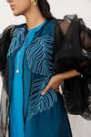 Shop_Chambray & CO._Cobalt Linen, Organza, Embroidery Round Blue Hand Dress And Jacket _Online_at_Aza_Fashions