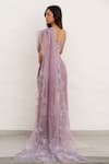 Shop_Chambray & CO._Lilac Organza, Cotton, Silk Embroidery Sweetheart Neck Hand Pre-draped Saree _at_Aza_Fashions