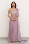Buy_Chambray & CO._Lilac Organza, Cotton, Silk Embroidery Sweetheart Neck Hand Pre-draped Saree _at_Aza_Fashions