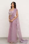 Buy_Chambray & CO._Lilac Organza, Cotton, Silk Embroidery Sweetheart Neck Hand Pre-draped Saree _Online_at_Aza_Fashions