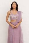 Shop_Chambray & CO._Lilac Organza, Cotton, Silk Embroidery Sweetheart Neck Hand Pre-draped Saree _Online_at_Aza_Fashions