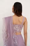 Buy_Chambray & CO._Lilac Organza, Cotton, Silk Embroidery Sweetheart Neck Hand Pre-draped Saree 