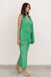 Chambray & CO._Green Silk, Organza, Cotton Embroidery Open Neck, Square Jade Habutai Pant Set _Online_at_Aza_Fashions