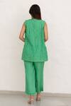 Shop_Chambray & CO._Green Silk, Organza, Cotton Embroidery Open Neck, Square Jade Habutai Pant Set _at_Aza_Fashions