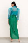 Shop_Chambray & CO._Cobalt Organza, Silk, Linen Embroidery, Applique Leaf Green And Blue Skirt Set _at_Aza_Fashions