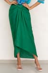 Buy_Chambray & CO._Cobalt Organza, Silk, Linen Embroidery, Applique Leaf Green And Blue Skirt Set _Online_at_Aza_Fashions