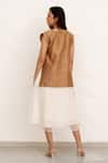 Shop_Chambray & CO._White Chanderi Silk, Cotton, Organza Embroidery Round Ivory And Brown Dress Set _at_Aza_Fashions
