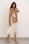 Buy_Chambray & CO._White Chanderi Silk, Cotton, Organza Embroidery Round Ivory And Brown Dress Set _Online_at_Aza_Fashions