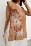 Chambray & CO._White Chanderi Silk, Cotton, Organza Embroidery Round Ivory And Brown Dress Set _at_Aza_Fashions