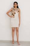 Buy_Chambray & CO._Ivory Silk, Cotton, Linen Fabric Flowers Round Irena Designer Dress With Overlay _at_Aza_Fashions