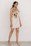 Buy_Chambray & CO._Ivory Silk, Cotton, Linen Fabric Flowers Round Irena Designer Dress With Overlay _Online_at_Aza_Fashions