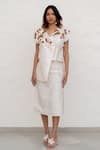 Buy_Chambray & CO._Ivory Chanderi Silk, Cotton Fabric Flowers V-neck Skirt Set _at_Aza_Fashions