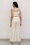 Shop_Chambray & CO._Ivory Silk, Tulle, Linen Fabric Flowers High Neck Handmade Pant Set _at_Aza_Fashions