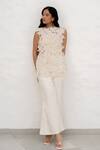 Buy_Chambray & CO._Ivory Silk, Tulle, Linen Fabric Flowers High Neck Handmade Pant Set 